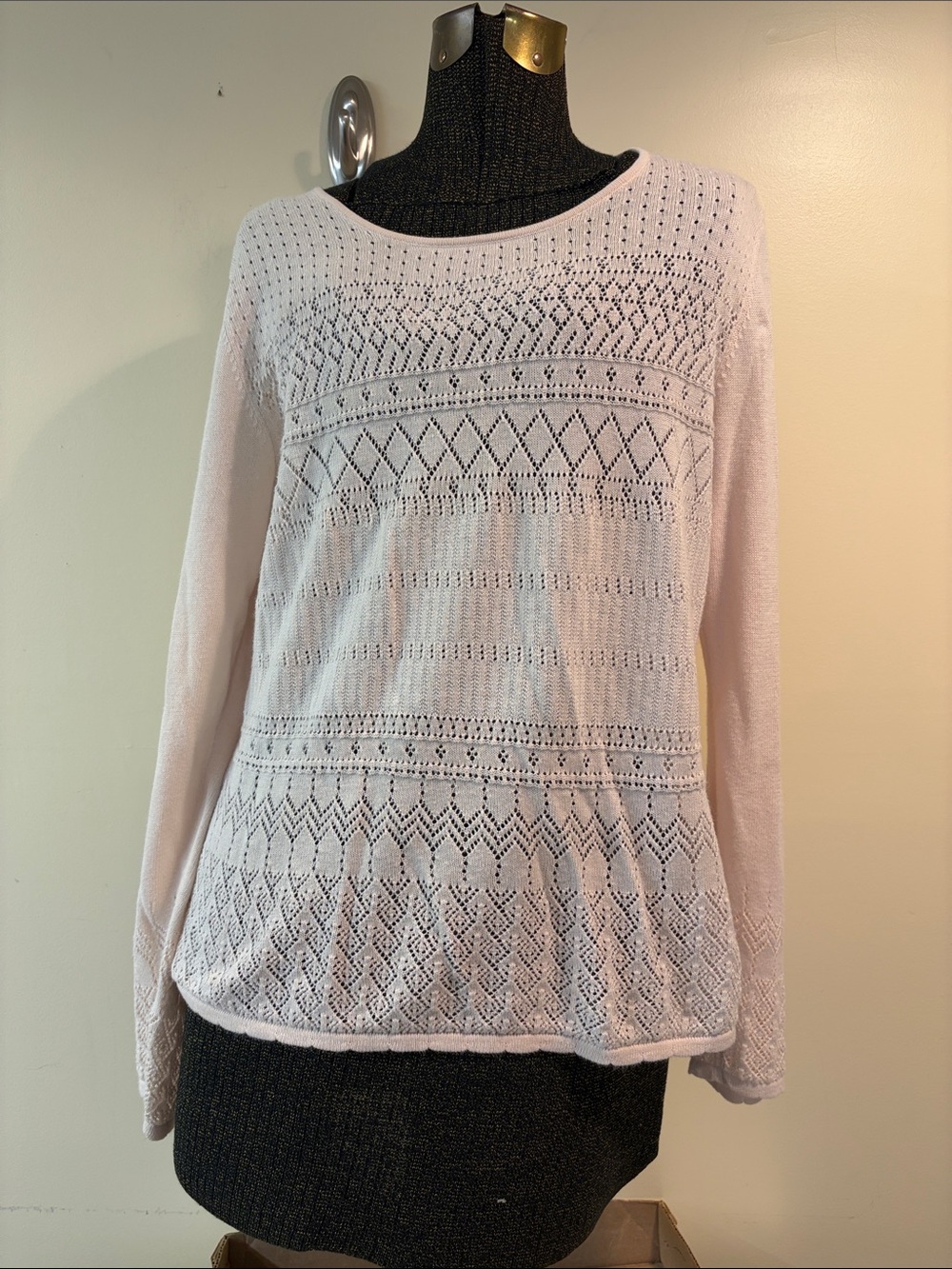 Creme  Open-Knit Long Sleeve Women's Top